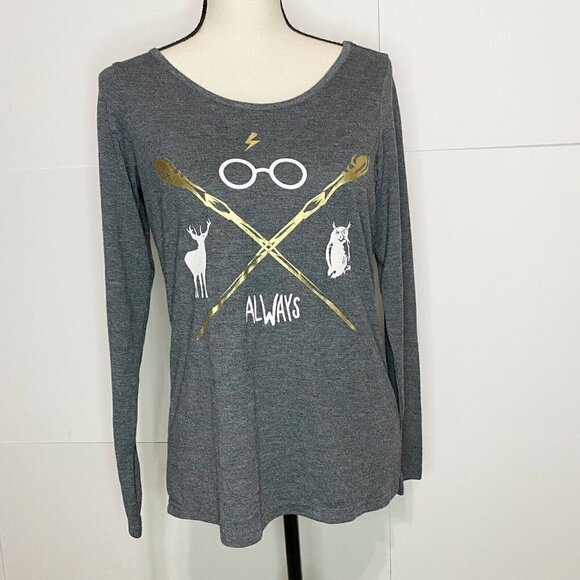 Harry Potter Women's Small Gray T-Shirt Long Sleeve Strappy Back - Picture 1 of 6
